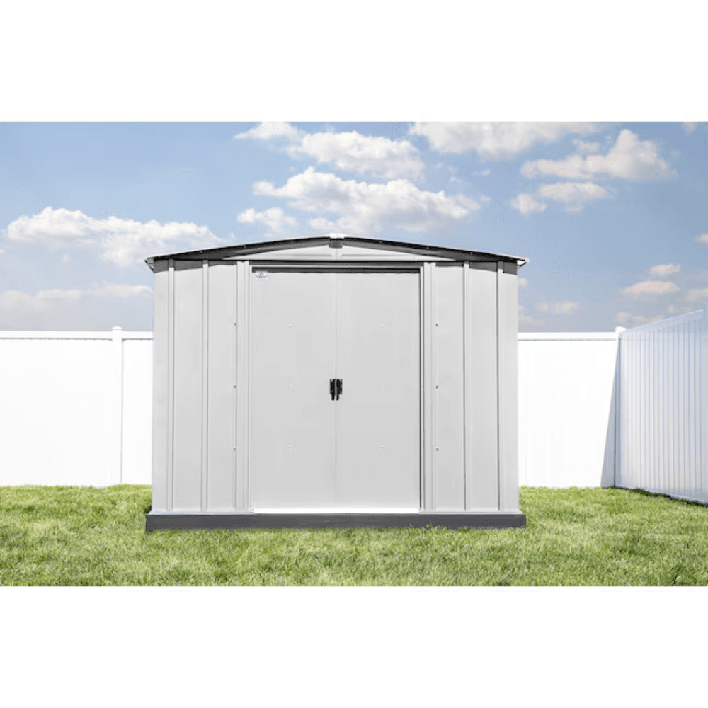 Newport 8 ft. W x 6 ft. D 2-Tone Eggshell and Coffee Galvanized Metal Shed with Sliding Lockable Doors (43 sq. ft.)